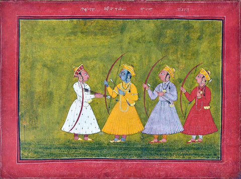 Vintage Indian Art - Ramayana - FIVE FOLIOS FROM A RAMAYANA SERIES - Rajput Painting - Mewar - 18 Century by Tallenge