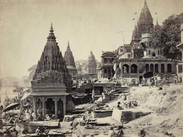 Vishnu Pud and Surrounding Temples Near the Burning Ghat, Benares by Samuel Bourne, 1865 - Framed Prints