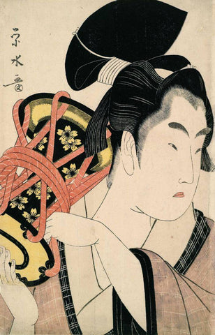 Wakashu (Third Gender) With A Shoulder-Drum  - Hosoda Eusui - 18th Century Japanese Woodblock Print by Hosoda Eusui