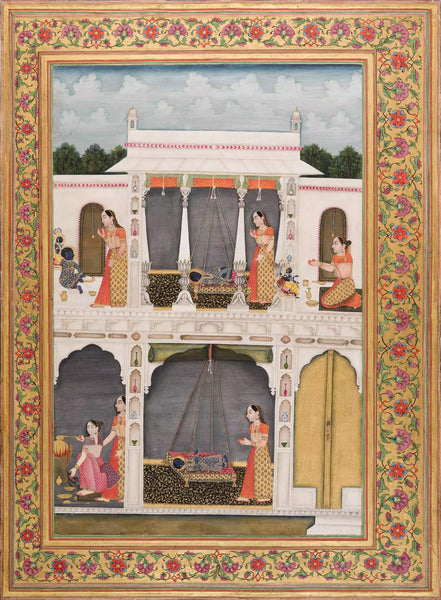 The Infant Rama Astounds Kaushalya - A Folio From Kanchana Chitra Ramayana (Golden Illustrated Ramayana) - c1796 Vintage Indian Miniature Art Painting - Canvas Prints