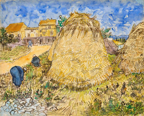 Wheatstacks (Meules de Ble) -  Vincent van Gogh - Watercolor Painting - Large Art Prints by Vincent Van Gogh