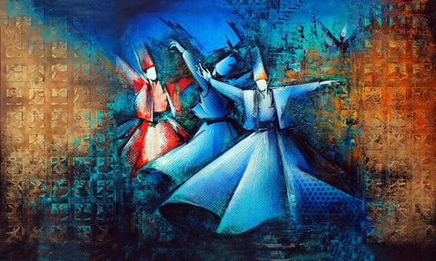 Whirling Dervishes Dancers - Sufi Rumi Contemporary Art Painting. by Tallenge Store