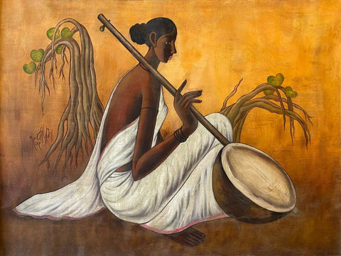 Woman Playing Ektara - B Prabha Painting - Indian Masters Art - Art Prints