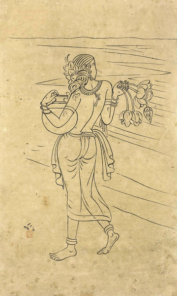 Woman With Lotus - Nandalal Bose - Bengal School Painting - Large Art Prints