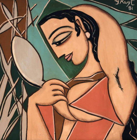 Woman With Mirror - George Keyt Painting by George Keyt