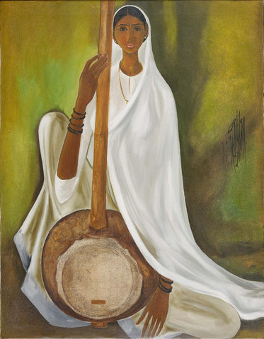 Woman With Tanpoora - B Prabha Painting by B. Prabha