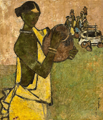 Women At The Well - B Prabha - Indian Art Painting - Large Art Prints by B. Prabha