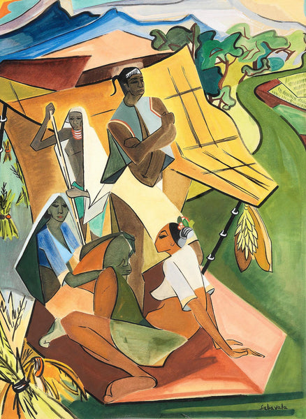 Women Resting From The Harvest - Jehangir Sabavala - Indian Masters Painting - Framed Prints