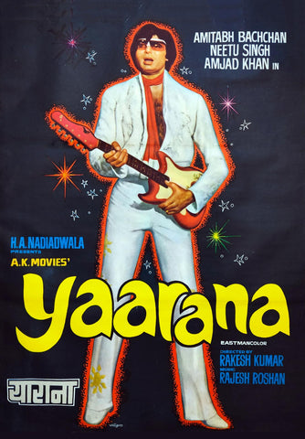 Yaarana - Amitabh Bachchan - Classic Hindi Hand Drawn Movie Poste - Life Size Posters