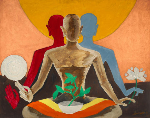 Yoga Meditation - Maqbool Fida Husain Painting - Large Art Prints by M F Husain