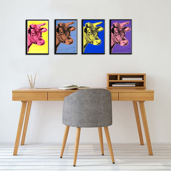 Cow (Set Of 4) - Andy Warhol - Pop Art Painting - Canvas Frames (12 x 18 inches) each