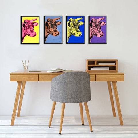 Cow (Set Of 4) - Andy Warhol - Pop Art Painting - Canvas Frames (12 x 18 inches) each by Andy Warhol