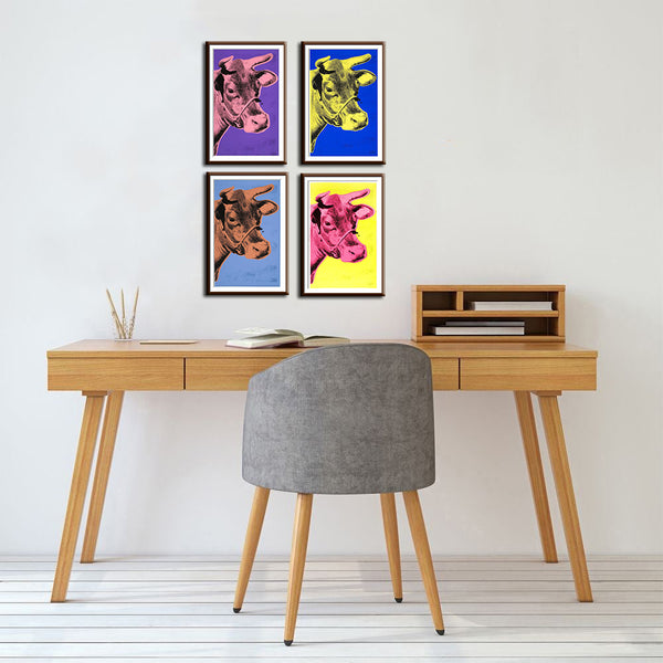 Cow (Set Of 4) - Andy Warhol - Pop Art Painting - Framed Digital Print (12 x 18 inches) each