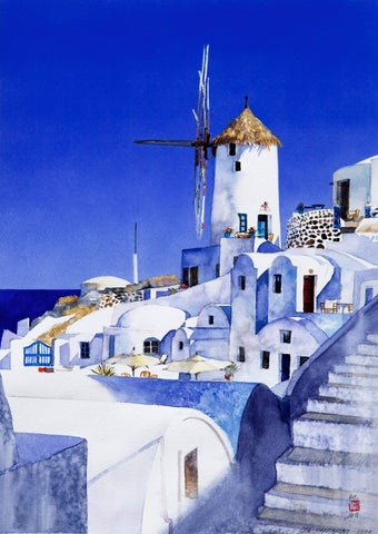 Azure Blues Of Santorini - Posters by Roselyn Imani