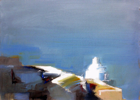 Santorini Abstract Acrylic Painting - Posters