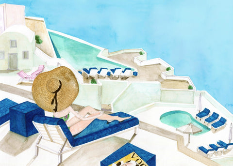 Watercolor Study In Santorini Blue - Large Art Prints by Roselyn Imani