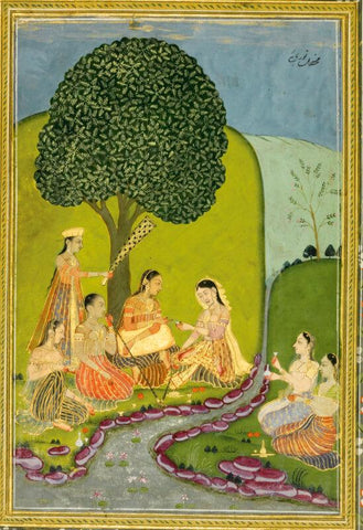 A portrait of a European lady, reverse with ladies picnicking in a garden, Lucknow, circa 1760-70 - Posters