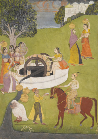 Indian Miniature Painting - Folk Art - Well Wheel Pully - Posters by Angele Hammonds