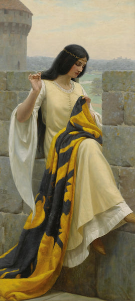 Stitching the Standard - Edmund Leighton - Large Art Prints