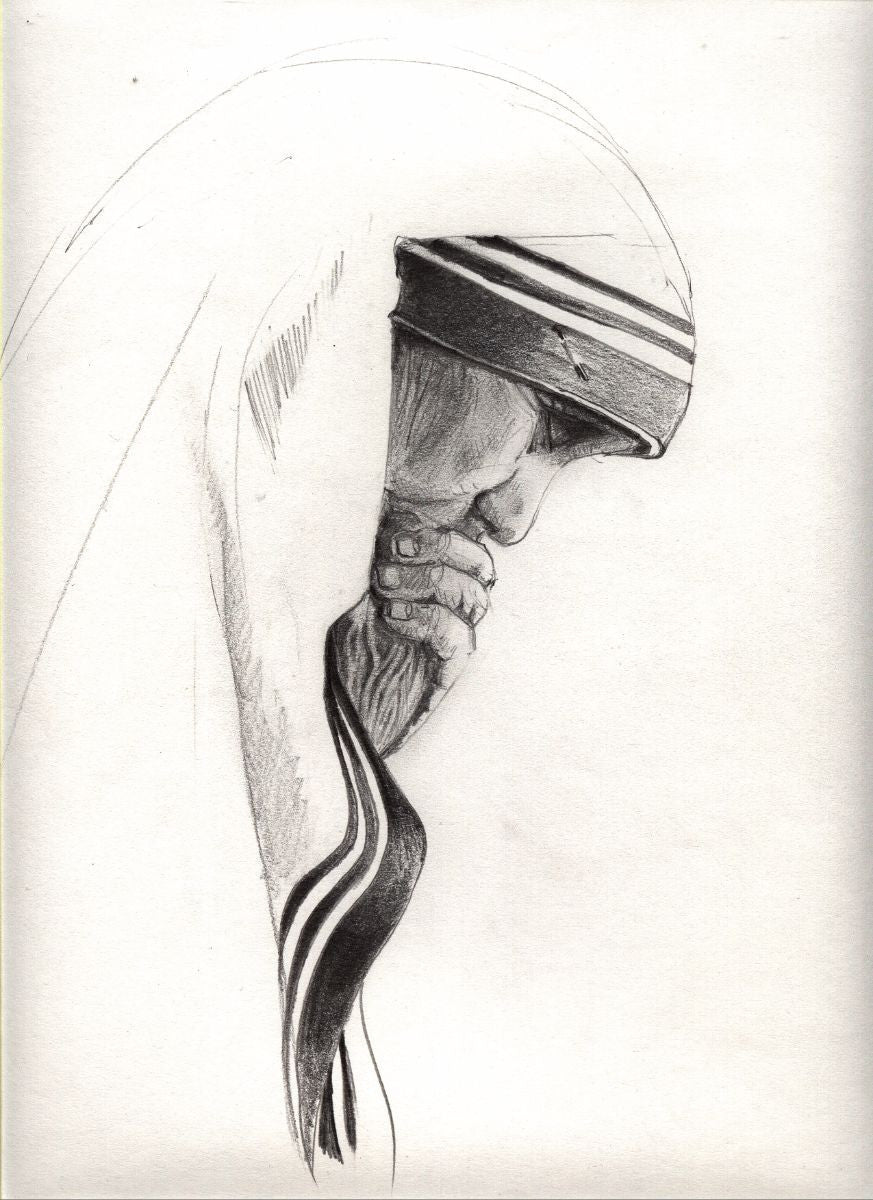 Mother Teresa Pencil Sketch - Realistic Pencil Drawing - Original Art Work  | #1795053268