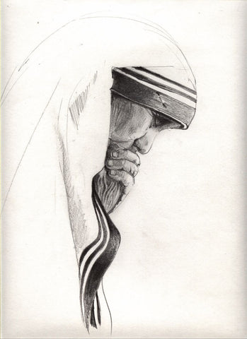 Pencil Sketch - Mother Teresa - Canvas Prints by Sherly David