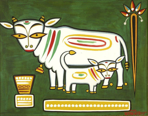 Jamini Roy - Cow With Its Calf by Jamini Roy