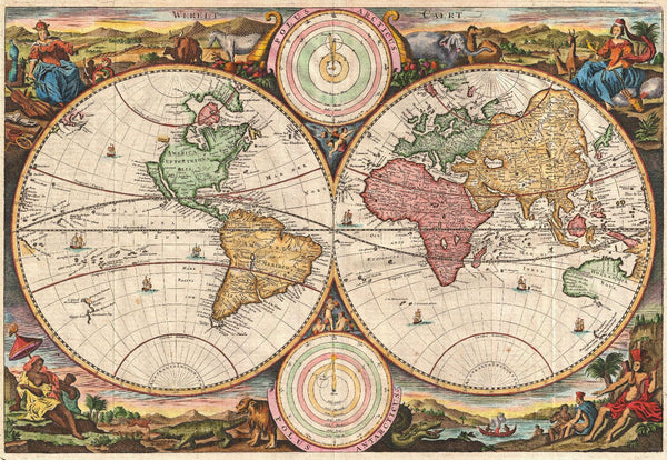 Decorative Vintage World Map - Werelt Caert. - Stoopendal - 1663 ...