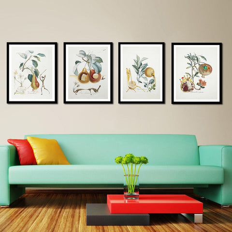 Set Of 4 Fruit Series Paintings 2 By Salvador Dali - Premium Quality Framed Digital Print (19 x 24 inches) by Salvador Dali