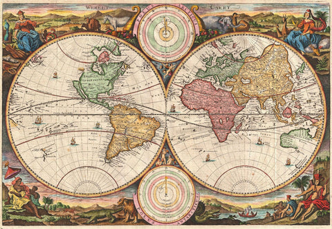 Decorative Vintage World Map - Werelt Caert. - Stoopendal - 1663 - Art Prints by Stoopendal