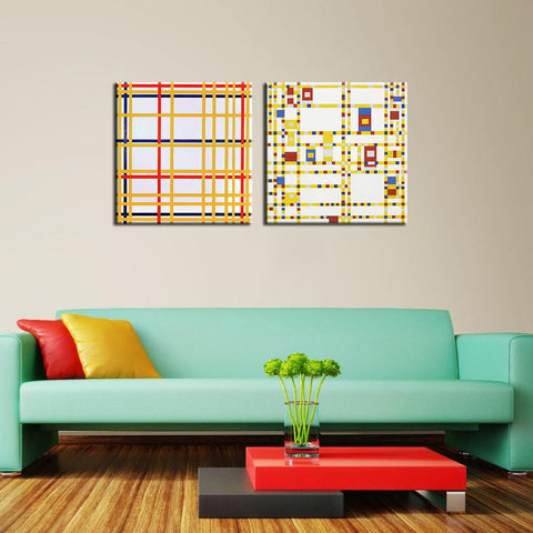 Piet Mondrian - New York City and Broadway Boogie Woogie - Set of 2 Gallery Wraps - ( 24 x 24 inches)each by Piet Mondrian