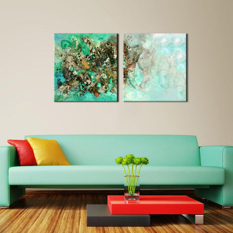 Coral Island- Modern Abstract Painting - Set Of 2 Gallery Wrap (36 x 68 inches) Final Size by Henry