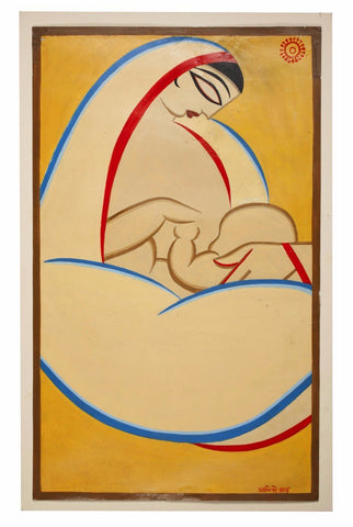 Mother Feeding Baby - Large Art Prints by Jamini Roy