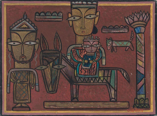 Jamini Roy -  Untitled (Flight Into Egypt) - Canvas Prints