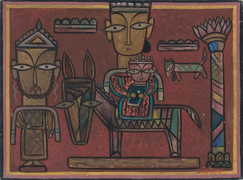 Jamini Roy -  Untitled (Flight Into Egypt) - Canvas Prints