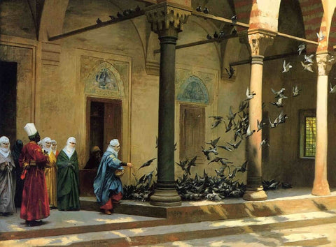 Harem Women Feeding Pigeons in a Courtyard - Jean Leon Gerome by Jean Leon Gerome