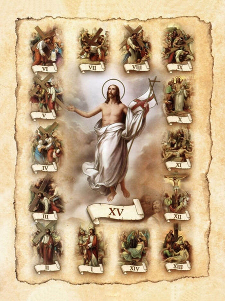 14 Stations of the Cross - Way Of Sorrow - Via Crucis - Jesus Christ Christian Art Painting - Framed Prints