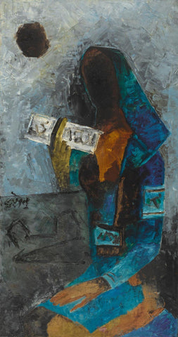 Blue Sitting Lady by M F Husain