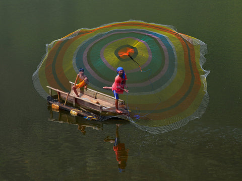 A Fisherman And A Rainbow Web - Framed Prints by Tallenge