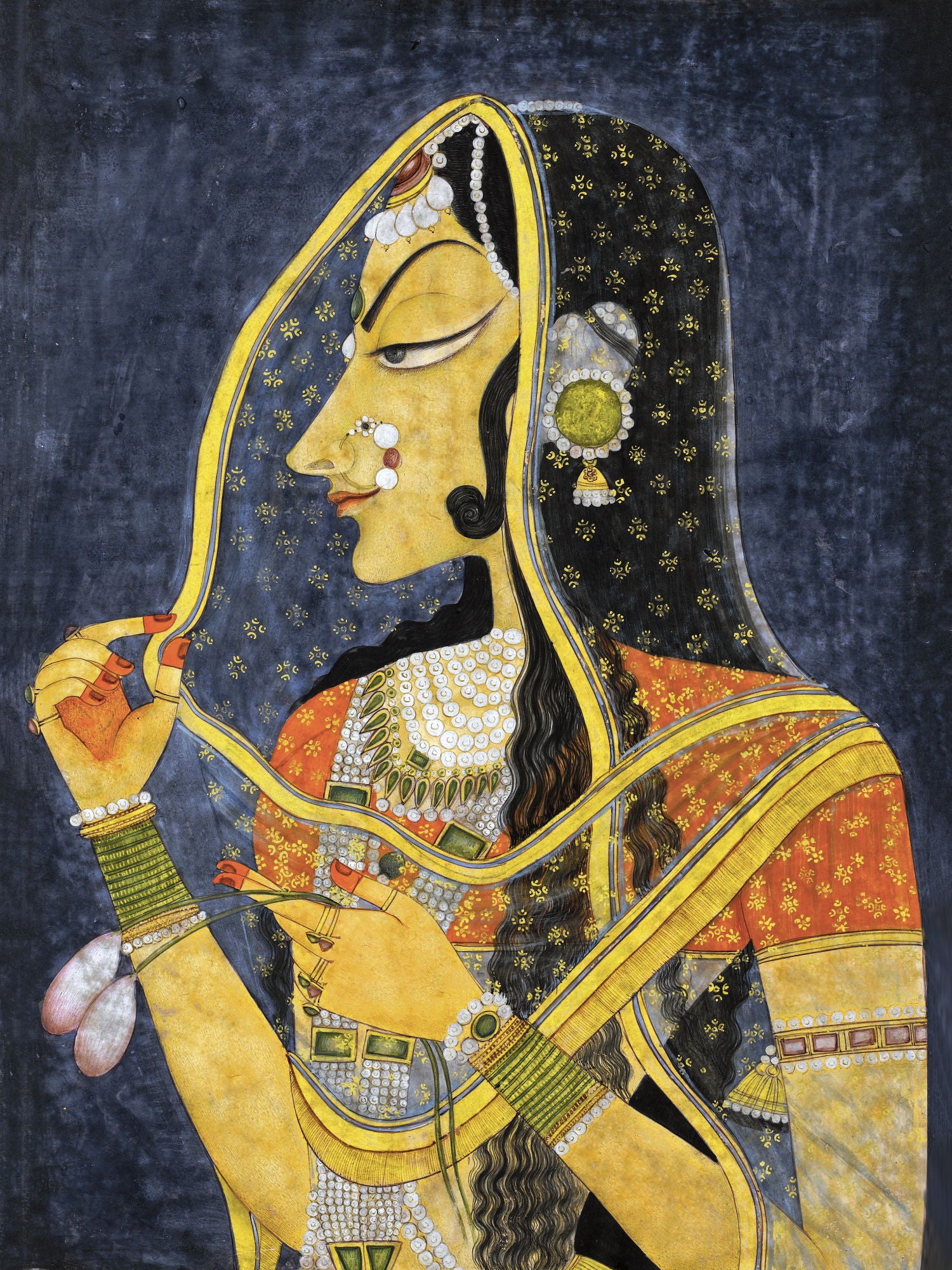 Bani Thani - note the characteristic elongated eyes and pointed nose of Kishangarh style