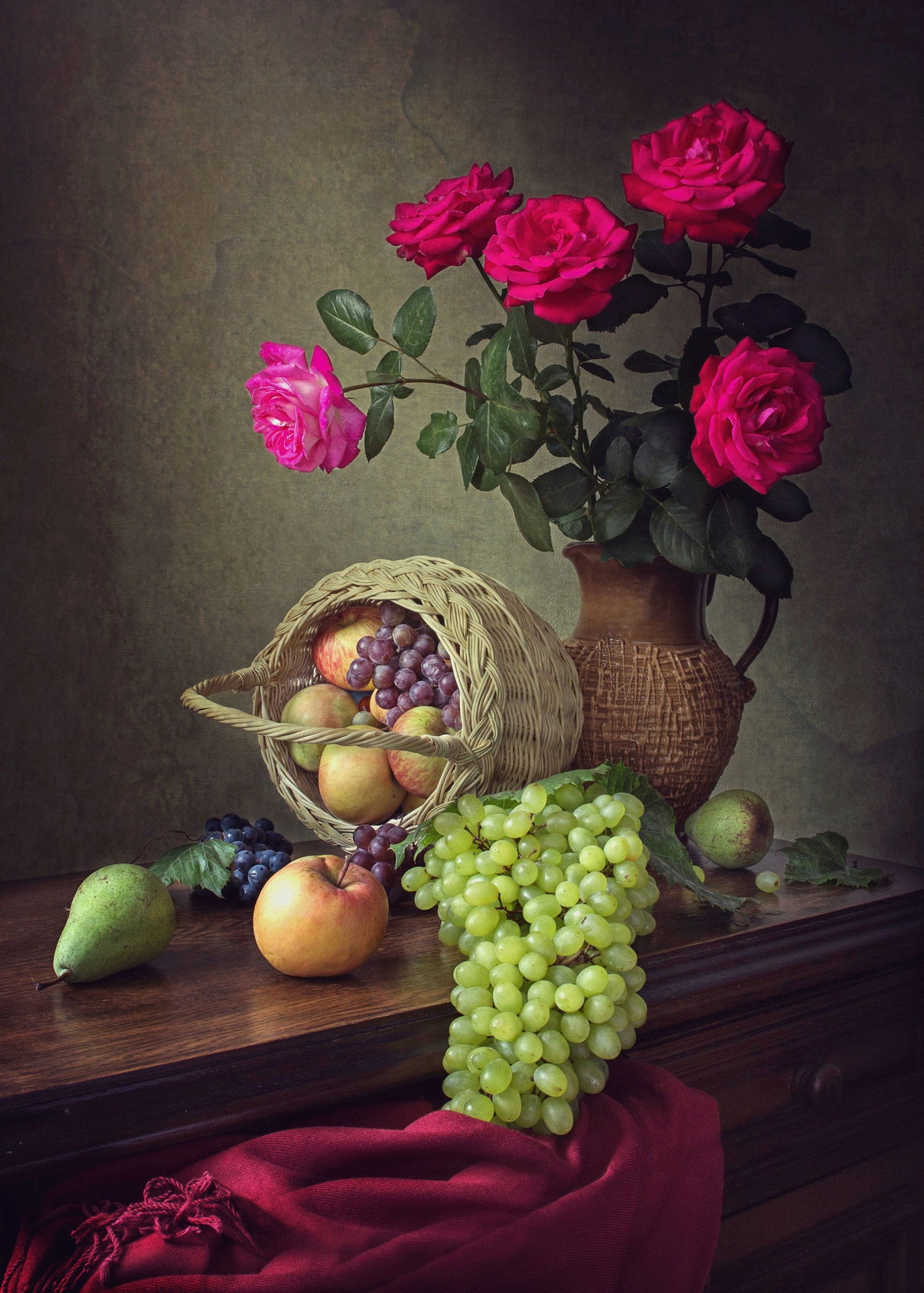 Still Life With Roses And Fruit by Iryna Prykhodzka | Buy Posters