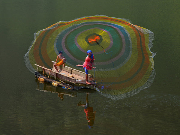 A Fisherman And A Rainbow Web - Large Art Prints