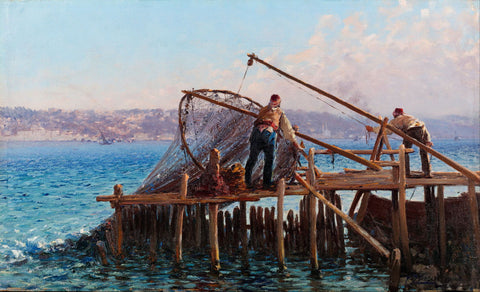 Fishermen Bringing In The Catch - Large Art Prints by Fausto Zonaro