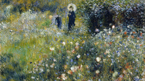 Woman With A Parasol In A Garden - Art Prints