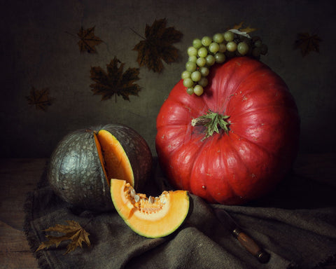 Pumpkins And Grapes - Life Size Posters by Iryna Prykhodzka