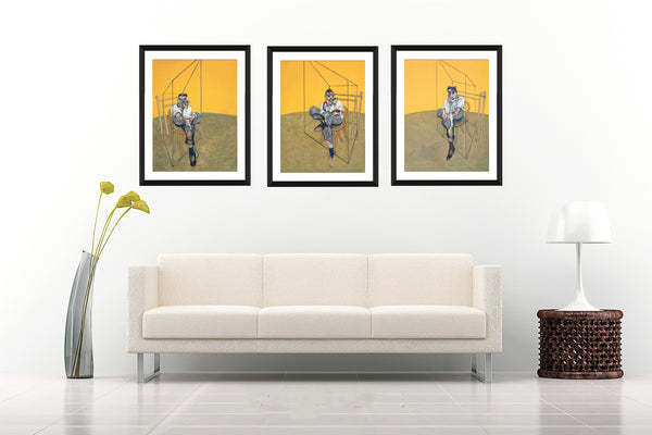 Set Of 3 Three Studies of Lucian Freud - Francis Bacon - Premium Quality Framed Digital Print (12 x 18 inches) Final size