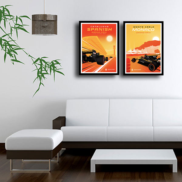 Set Of 2 Grand Prix Monaco and Spain - Premium Quality Framed Poster (26 x 36 inches)