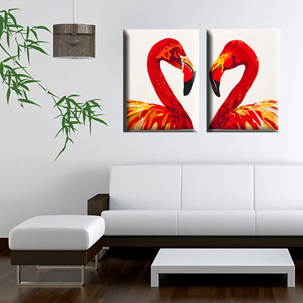 Set Of 2 Flamingos In Love - Gallery Wrapped Art Print (24x30)