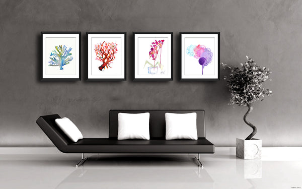 Set Of 4 Coral Floral Abstract - Premium Quality Framed Digital Print (12 x 15 inches)