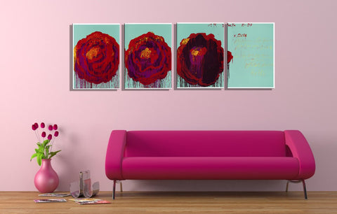 Abstract Rose - Contemporary Painting -  Set Of 4 Gallery Wrap (18 x 24 inches) Final Size