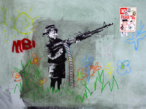 Boy With Machine Gun (Child Soldier) – Banksy – Pop Art Painting - Framed Prints